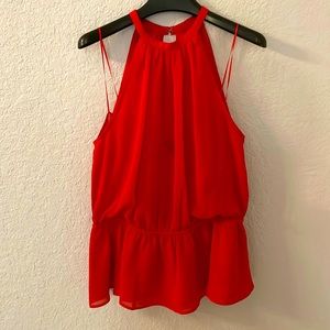 New Express red sheer sleeveless blouse